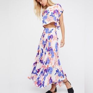 Free People Sundown tie-back skirt, full a-line boho maxi skirt